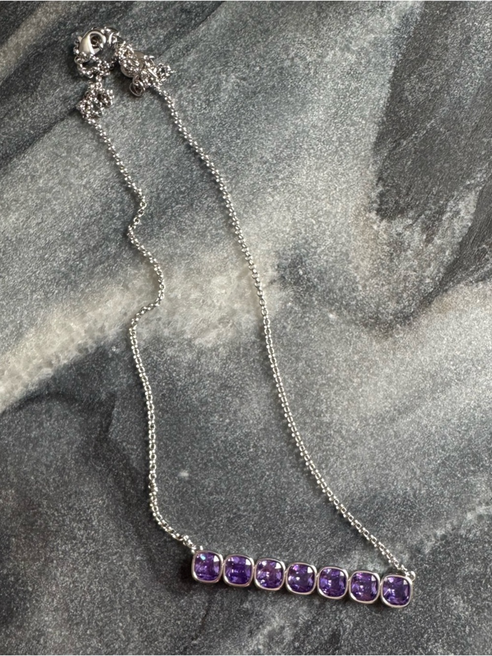Sterling Silver Purple Amethyst Bar Necklace